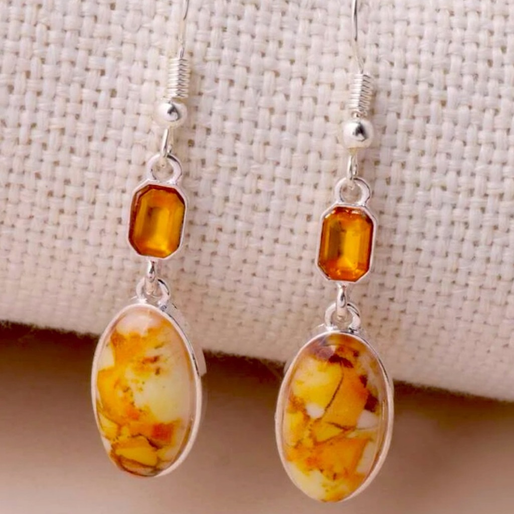 New Sterling Silver Dendritic Agate Chalcedony Handmade Cut Citrate Earrings 48$